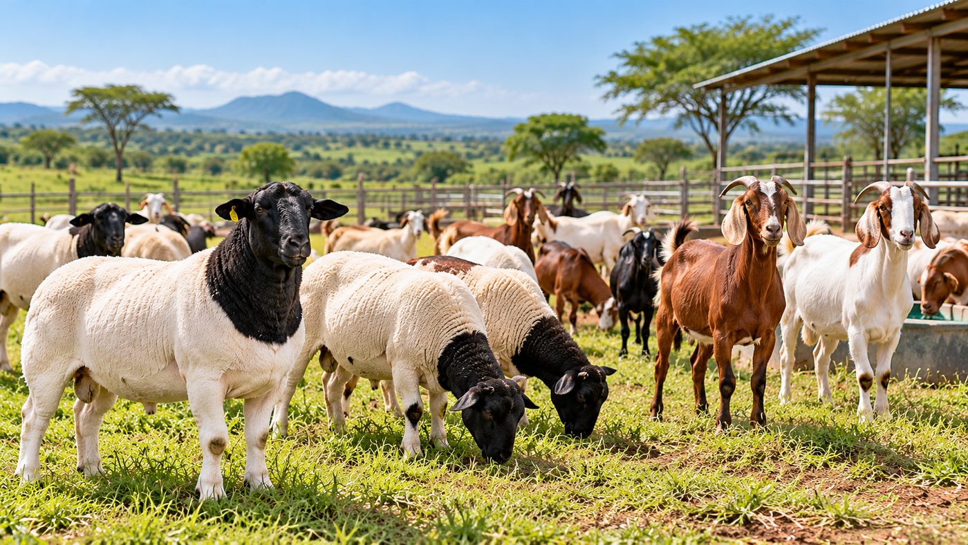 Goats and sheep on pasture in Kenya